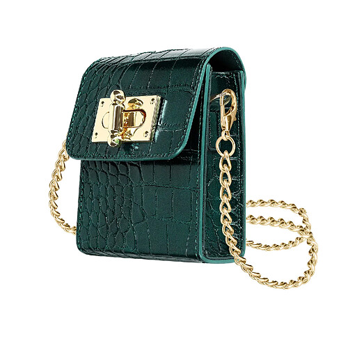 Avizar Pochette Bandoulière Dark Green Croco pour tout Smartphone Flip