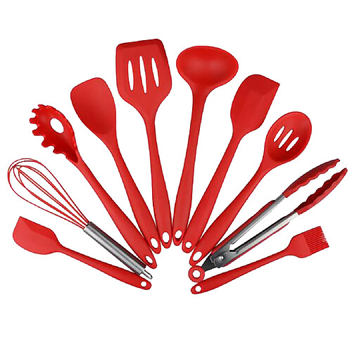 Ensemble d'ustensiles de cuisine à 10 pièces cuillère à silicone cuisson cuisson outil de cuisson rouge