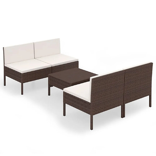 Maison Chic Salon de jardin 5 pcs + coussins - Mobilier/Meubles de jardin - Table et chaises d'extérieur Résine tressée Marron -MN68638