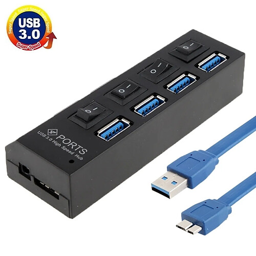 Wewoo Hub USB 3.0 noir 4 Ports USB 3.0 HUB, Super Vitesse 5 Gbps, Plug and Play, Support 1 To