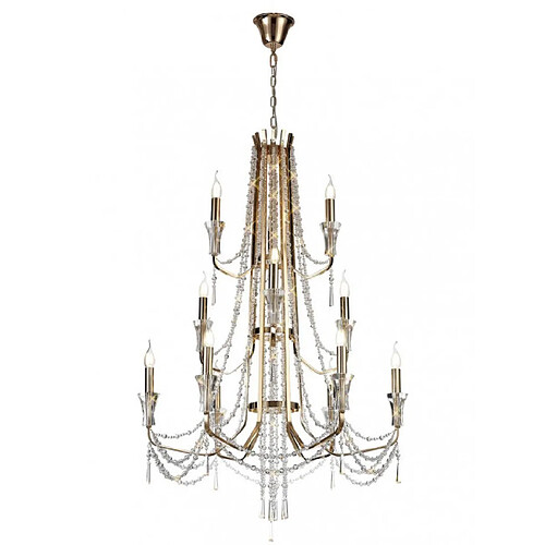 Luminaire Center Chandelier sans abats jours Armand Or français 12 ampoules 152cm