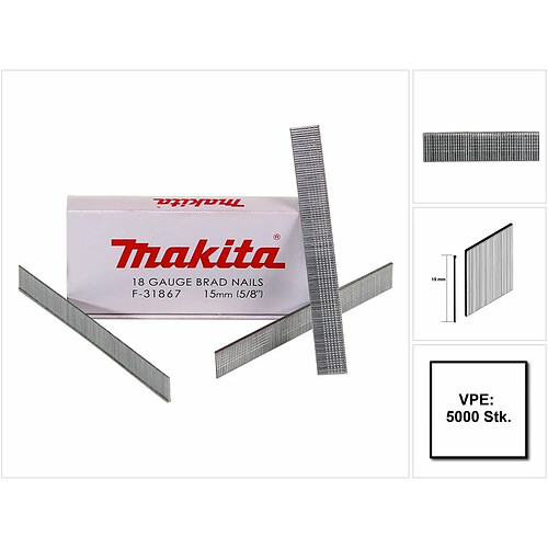 Makita Clous à tête homme galvanisés 15 mm, 5000 pcs ( F-31867) pour cloueuse Makita DBN500/AF505/AF506