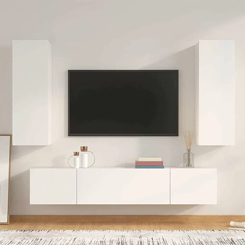 Maison Chic Ensemble de meubles TV 4 pcs | Banc TV Moderne pour salon | Meuble de Rangement - Blanc Bois d'ingénierie -MN41159