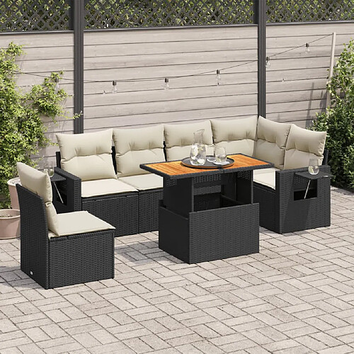 vidaXL Salon de jardin 7 pcs avec coussins noir résine tressée