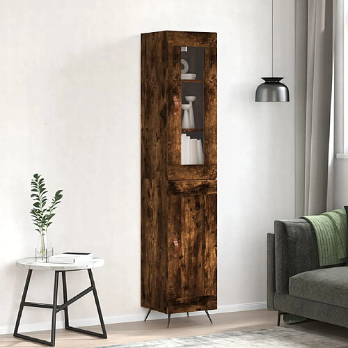 vidaXL Buffet haut Chêne fumé 34,5x34x180 cm Bois d'ingénierie