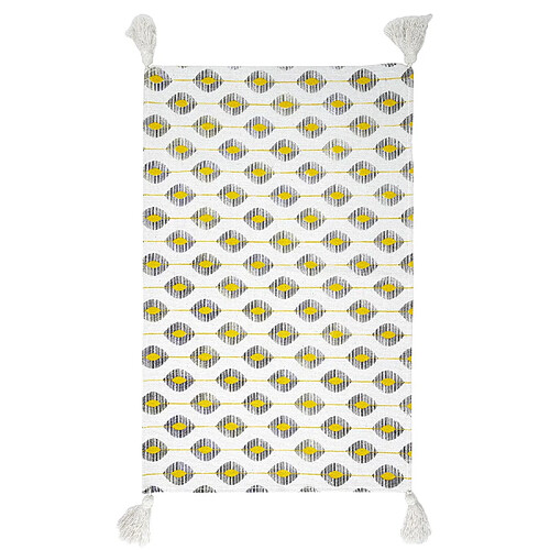 The Home Deco Factory Tapis à pompons modèle Zeste - Jaune/Noir/Blanc - 50 x 70 cm