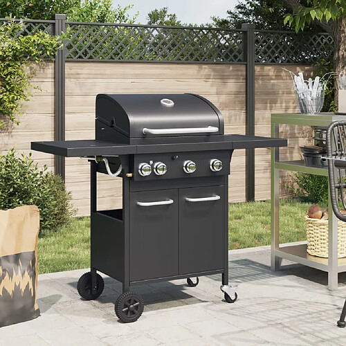 vidaXL Barbecue gril à gaz avec 4 brûleurs noir acier enduit de poudre