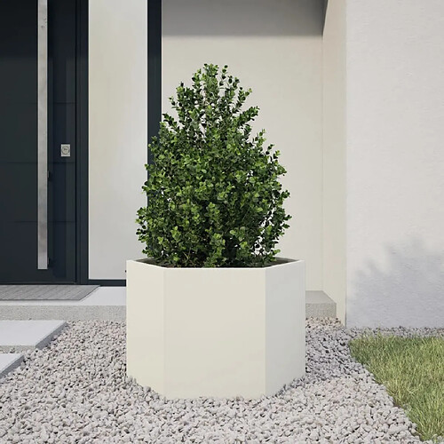 vidaXL Jardinière blanc hexagone 69x60x45 cm acier