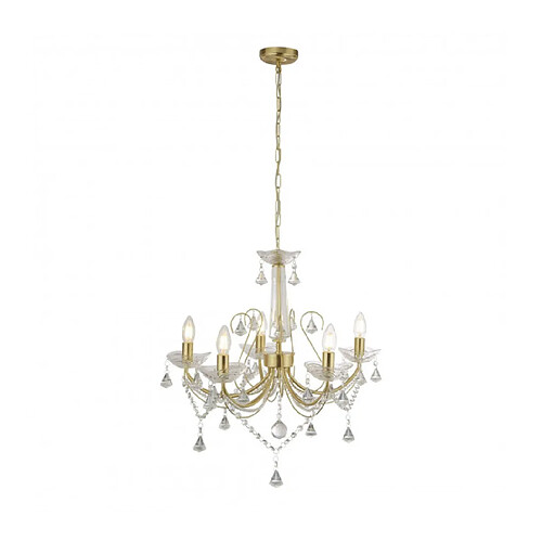 Searchlight Chandelier sans abats jours Lafayette Acier Or 5 ampoules 50cm