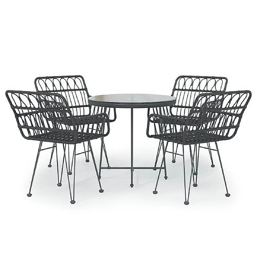 Maison Chic Mobilier à dîner 5 pcs de jardin - Ensemble table et chaises d'extérieur - Salon/Mobilier de jardin classique Noir Résine tressée -MN30602