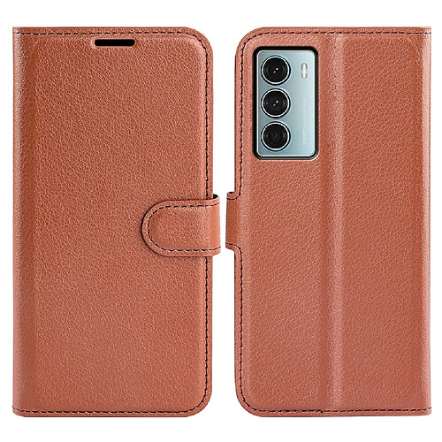 Etui en PU texture litchi, fermeture aimantée avec support marron pour votre Motorola Moto G200 5G