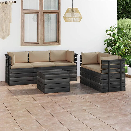 vidaXL Salon palette de jardin 6 pcs avec coussins Bois de pin massif