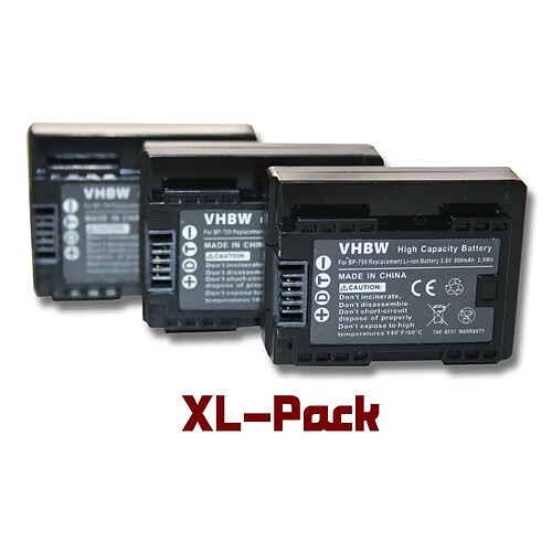 vhbw set 3 batteries 800mAh à puce pour Canon Legria HF M52 HF M56 HF M506 HF R38 HF R306 HF R48 HF R406 Vixia HF M50 HF M52 comme BP-709.