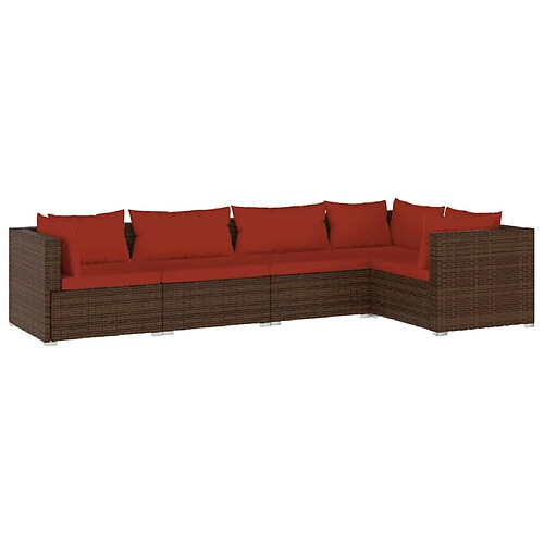 Maison Chic Salon de jardin 5 pcs + coussins - Mobilier/Meubles de jardin - Table et chaises d'extérieur résine tressée marron -MN12087