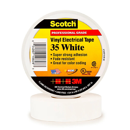 ruban adhésif vinyle - 3m scotch 35 - blanc - 19 mm x 20 mètres - 3m 80049