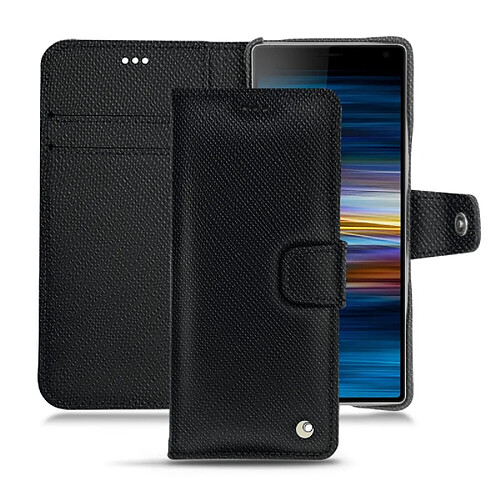 Housse cuir Sony Xperia 10 Plus - Rabat portefeuille - Noir élégant ( Noir / Black ) - NOREVE