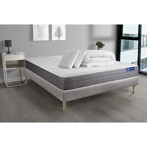 ACTISOM Pack prêt à dormir matelas ACTIMEMO DREAM mémoire de forme 160x200 cm 5zones confort + sommier KIT gris + 2oreillers+couette