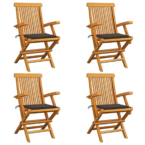 vidaXL Chaises de jardin et coussins taupe lot de 4 Bois teck massif