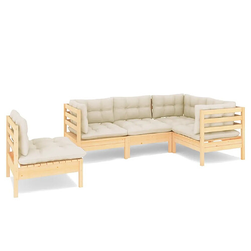 Maison Chic Salon de jardin 5 pcs avec coussins | Ensemble de Table et chaises | Mobilier d'Extérieur crème Bois de pin -GKD55560