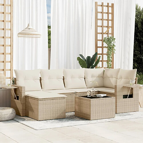 vidaXL Salon de jardin avec coussins 7 pcs beige résine tressée