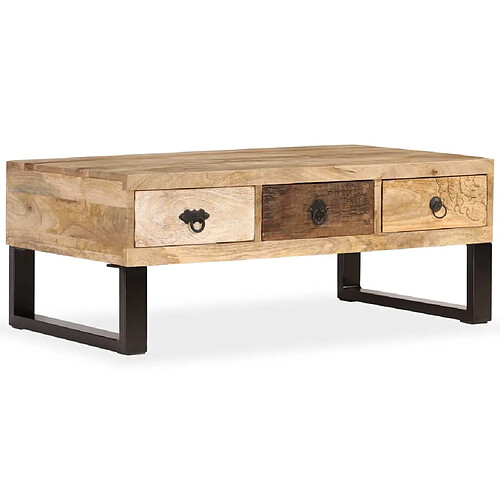 vidaXL Table basse avec 3 tiroirs Bois de manguier massif 90x50x35 cm