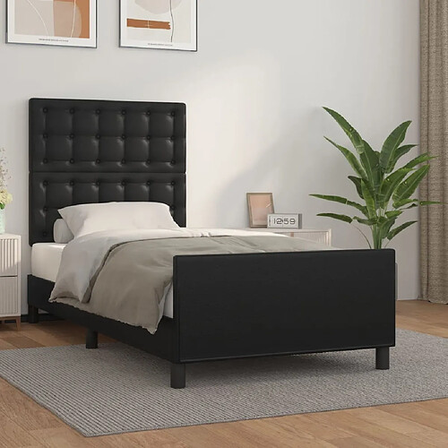 Maison Chic Lit adulte - Cadre Structure de lit avec tête de lit Contemporain Noir 90x190 cm Similicuir -MN22679