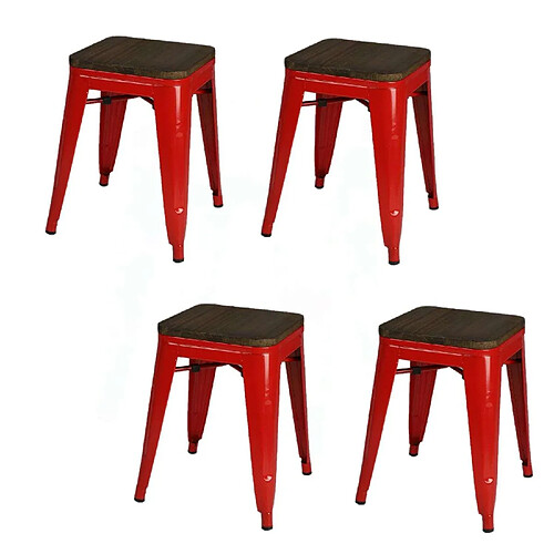 Urban Living Lot de 4 tabourets vintage Liv H46 cm - Rouge