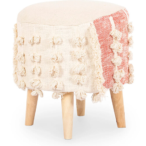 ICONIK INTERIOR Tabouret Pouf Rond - Style Boho Bali - Batty Beige