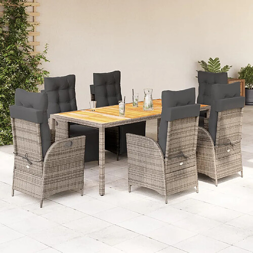 vidaXL Ensemble à manger de jardin et coussins 7 pcs gris rotin