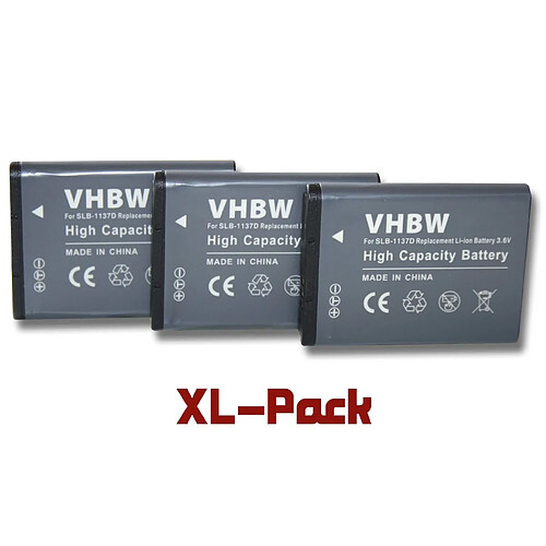 vhbw set de 3 batteries 750mAh pour appareil photo Samsung Digimax i85, L74 wide, NV11, NV24 HD, NV30, NV40, NV100 HD remplace Samsung SLB-1137D