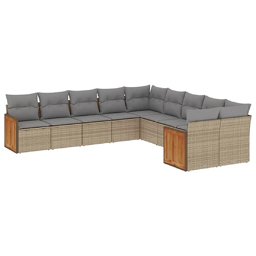 Maison Chic Salon de jardin avec coussins 10 pcs | Ensemble de Table et chaises | Mobilier d'Extérieur beige résine tressée -GKD95786