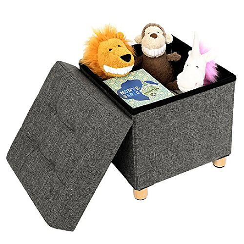 SONGMICS Pouf Coffre de Rangement Gain de Place Boîte Tabouret Pliable Repose-Pieds Grise foncée LSF14GYZ