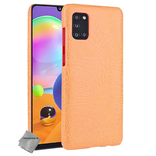 Htdmobiles Coque rigide simili cuir crocodile pour Samsung Galaxy A51 + verre trempe - ORANGE