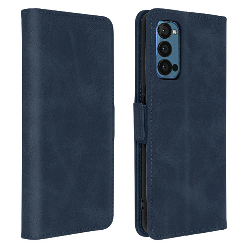 Avizar Étui Oppo Reno 4 Style Vintage avec Porte-cartes et Support Vidéo bleu nuit