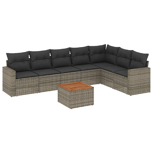 Maison Chic Salon de jardin 8 pcs avec coussins | Ensemble de Table et chaises | Mobilier d'Extérieur gris résine tressée -GKD14806