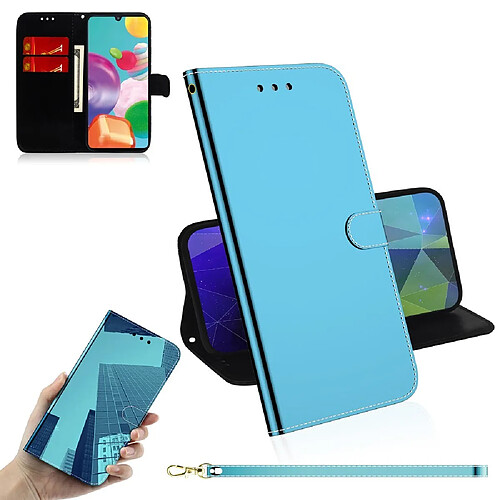 Etui en PU surface semblable à un miroir avec support bleu pour votre Samsung Galaxy A41