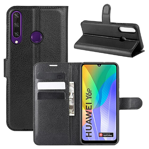 Etui en PU peau de litchi avec support noir pour Huawei Y6p