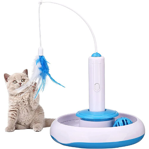 Jouet interactif pour chat jouet d'intérieur avec plumes rotatives électriques à 360 ° et anneau Bell Ball Intelligence Toy Game Pen