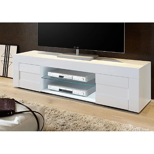 Alter Meuble de salon meuble TV moderne, Buffet bas avec 2 portes, Made in Italy, 181x42xh44 cm, couleur blanc brillant