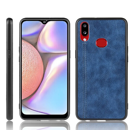 Wewoo Coque Pour Galaxy A10s antichoc couture peau de vache motif PC + PU + TPU bleu