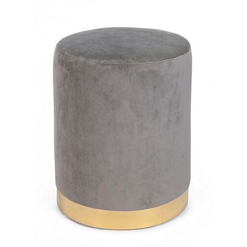 Webmarketpoint Pouf effet velours gris avec bande dorée 35 x 40 h