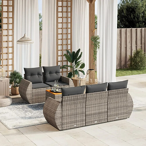 vidaXL Salon de jardin 6 pcs avec coussins gris résine tressée