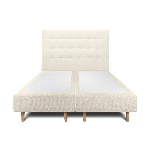 Sommeil de plomb Lit 180x200cm avec tête de lit capitonnée tissu et double sommier tapissier Beige clair - Hauteur totale : 35cm