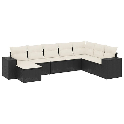 Maison Chic Ensemble Tables et chaises d'extérieur 8 pcs avec coussins,Salon de jardin noir résine tressée -GKD924906