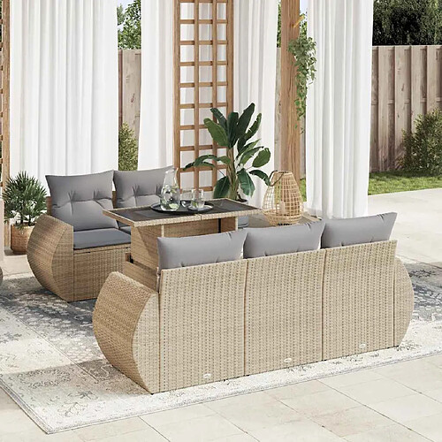 vidaXL Salon de jardin avec coussins 6 pcs beige résine tressée