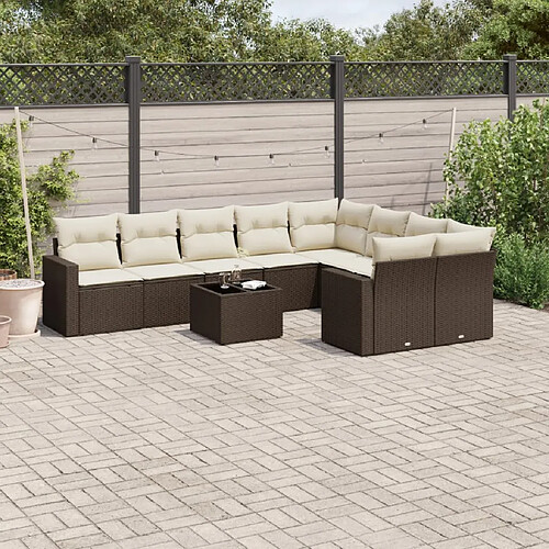 vidaXL Salon de jardin 10 pcs avec coussins marron résine tressée