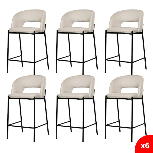 Secury-T Lot de 6 chaises de bar, tabourets tissus beige - pieds en métal noir - KRISTEN