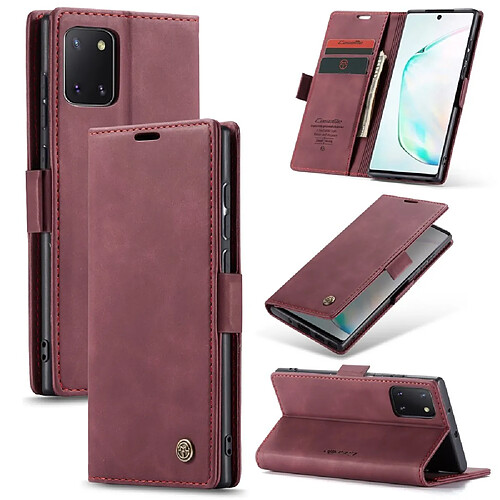 Caseme Etui en PU flip auto-absorbé rouge vin pour votre Samsung Galaxy A81/Note 10 Lite