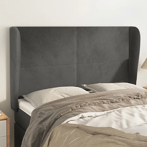 Maison Chic Tête de lit scandinave avec oreilles,meuble de chambre Gris foncé 147x23x118/128 cm Velours -MN49535