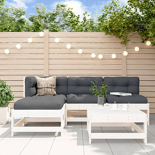 vidaXL Salon de jardin 5 pcs blanc bois massif de pin